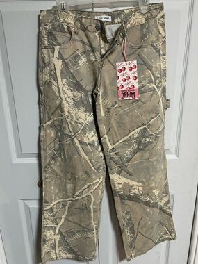 NWT Love Soho Denim Branch Camo Carpenter Pants Low Rise Wide Leg Jeans